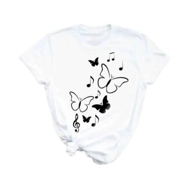 Imagem de Camiseta Feminina com Estampa de Borboleta - Manga Curta e Gola Redond