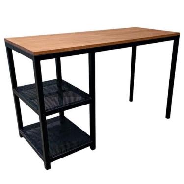 Imagem de Escrivaninha Estilo Industrial de Ferro e Madeira com Duas Prateleiras
