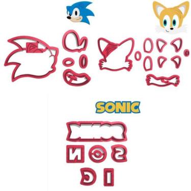 Imagem de Kit 3 Cortadores Game Jogo Sonic Ouriço Raposa Tails Logo - DOCE IMPRE