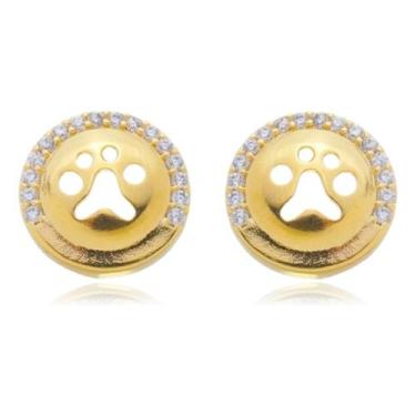 Imagem de Brinco Pequeno Pata de Cachorro Banho de Ouro 18k Zircônia - Enzara Jó