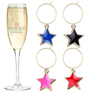 Imagem de Marcador de vidro com estrelas sortidas P453 para festa com bolsa de veludo - Conjunto de 4, approx. 2.5 cm (H) x 2.5 cm(W) x 0.2 cm (D), Metal de liga de zinco, Sem Pedra Preciosa