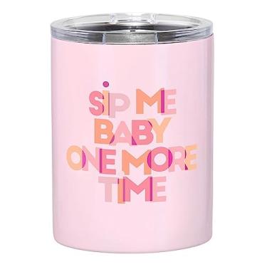 Imagem de Slant Collections Copos de viagem de aço inoxidável isolado copo de uísque duplo à moda antiga com tampa deslizante, 340 g, Sip Me Baby One More Time