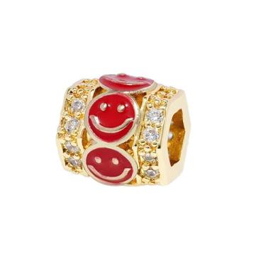 Imagem de Malahill Miçangas de zircônia cúbica para fabricação de joias, berloques de rosto sorridente para colares e pulseiras, 9,5 x 9,5 mm, vermelho