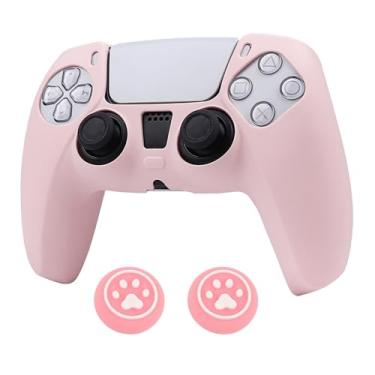 Imagem de RALAN PurePink Color Controller Skin Silicone para PS5, capa protetora antiderrapante compatível com controles PlayStation 5 com 2 tampas de aperto de polegar