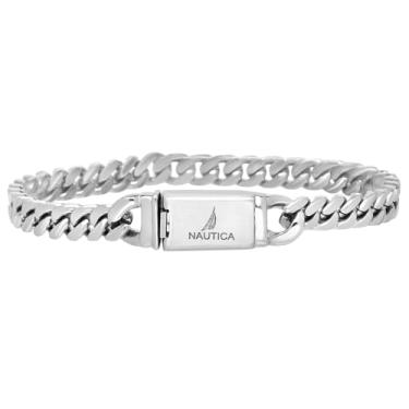 Imagem de Nautica Pulseira masculina — Pulseira de corrente de elos de aço inoxidável oxidado para mulheres e homens, 5 mm, 7.5