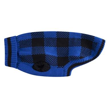 Imagem de Suéter de malha xadrez azul preto para cães grandes, casaco quente, roupas de inverno para animais de estimação para clima frio, GG (GG) 48 cm de comprimento das costas