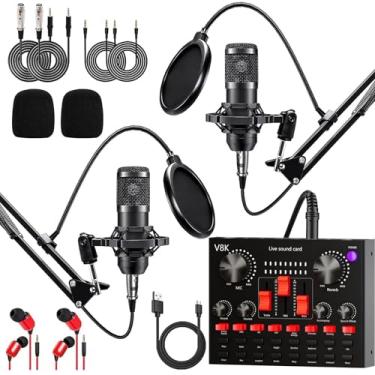 Imagem de Pacote de equipamento de podcast para 2, interface de áudio com microfone cardioide designer BM800 para jogadores e mixers de DJ multifuncionais, perfeito para transmissão ao vivo, canto, YouTube