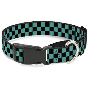 Imagem de Buckle-Down Coleira de cachorro xadrez preto/verde-azulado, 3,8 cm de largura, serve para pescoços de 45,7 a 81,2 cm - Grande