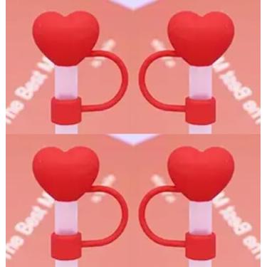 Imagem de Capa de palha de coração vermelho de 4 peças para copo Stanley de 40 e 850 g, tampa de cobertura de palha de silicone de 10 mm para acessórios de copo Stanley, bonito topo de palha para copos, tampa