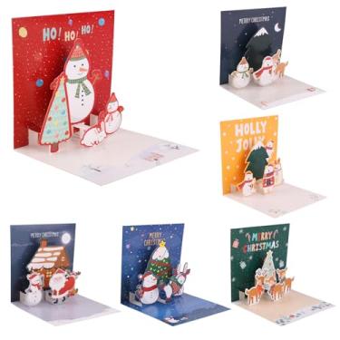 Imagem de PEUTIER 6 cartões de Natal, cartões de felicitações de Feliz Natal com envelopes, rena, boneco de neve, papai noel, pop-up, cartões de presente de Natal, cartões de presente de Natal 3D