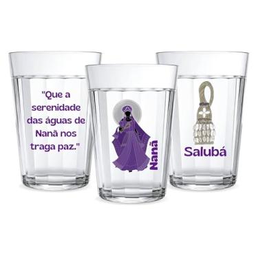 Imagem de Kit 3 Copos Vidro Americano 190ml Orixás Diversos Umbanda Candomblé Guias Artigo Religioso Axé Proteção Agua Refrigente Café (NANÃ)