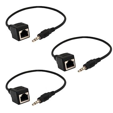 Imagem de Maxmoral 3 peças de plugue macho estéreo de 3,5 mm 1/20.3 cm para extensor fêmea RJ45 sobre cabo adaptador Ethernet de soquete Cat5/Cat6 (3,5 M/RJ45F)