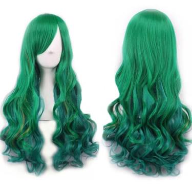 Imagem de IMISSU Peruca de Cabelo Longo Natural com Franja Colorida para Cosplay e Festas (Ombre Verde)