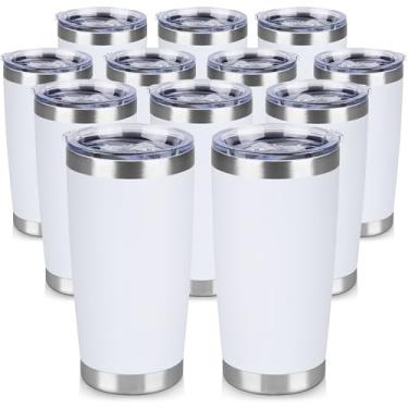 Imagem de VQRRCKI Copo de aço inoxidável de 590 ml a granel com tampa Copos de café com isolamento de parede dupla para bebidas quentes e frias, caneca de café de viagem revestida com pó fosco (branco, pacote