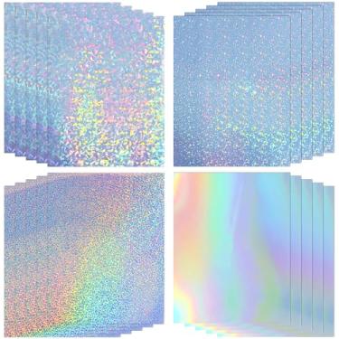 Imagem de Papel adesivo holográfico Koala, 20 folhas de papel adesivo de vinil imprimível à prova d'água 20 x 28 cm - Diamante/Arco-íris/Pontos/Estrelas