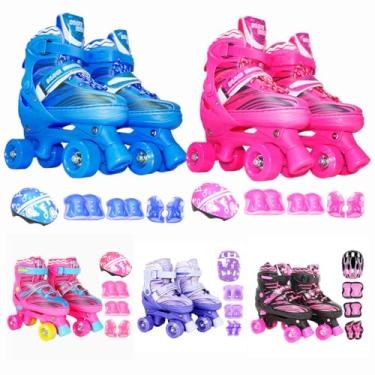 Imagem de Patins Infantil Roller 4 Rodas Proteção Ajustável (Rosa, M - 33 ao 36)