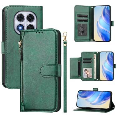 Imagem de Kukoufey Capa para celular compatível com Xiaomi Poco X7 5G, compatível com Xiaomi Redmi Note 14 Pro 5G, compatível com Xiaomi Redmi Note 14 Pro+ 5G flip couro PU zíper carteira capa verde