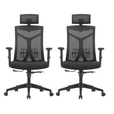 Imagem de Kit 2 Cadeiras Escritório Presidente NR17 Office Lugano Preto Preto