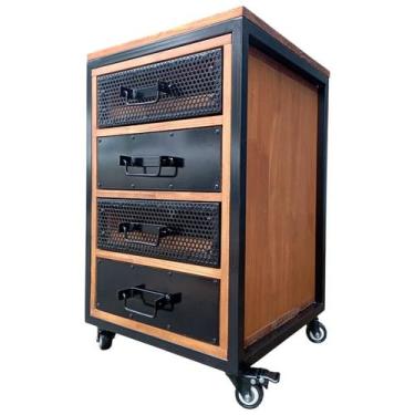 Imagem de Gaveteiro para Quarto Modelo Industrial Ferro em Preto e Madeira Maciç