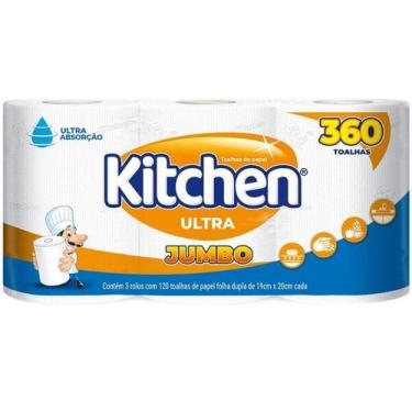Imagem de Papel Toalha Kitchen Jumbo Folha Dupla Pack com 3 Unidades