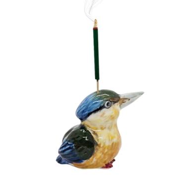 Imagem de BestySuperStore Porta-incenso de pássaro cacatua azul amarelo pequeno de 5 cm - queimador de incenso de cerâmica, bandeja de cinzas de porcelana, miniatura, feito à mão, animais, estatueta decorativa