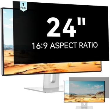 Imagem de Mamol Filtro de tela de privacidade de computador de 24 polegadas para monitor panorâmico de proporção de 16:9 - Escudo de privacidade de tela de computador removível e filtro de luz azul