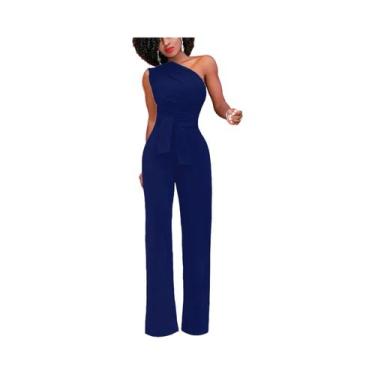 Imagem de Macacão Feminino Sexy - Um Ombro, Sem Mangas, Perna Larga, Bodycon (Br