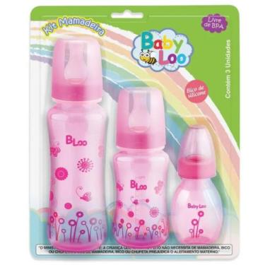 Imagem de Kit Mamadeira Color Baby Loo Bico Reto Silicone Redondo - Azul e Rosa,
