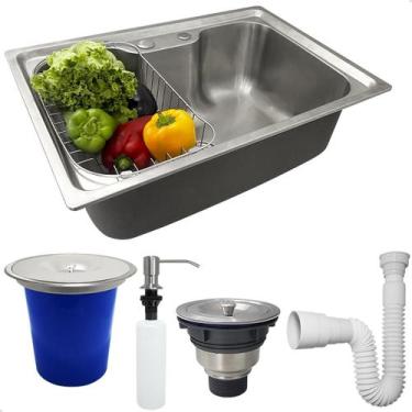Imagem de Kit Cozinha Cuba Gourmet Inox 304 60x42 Com Lixeira De Embutir 5 Litro
