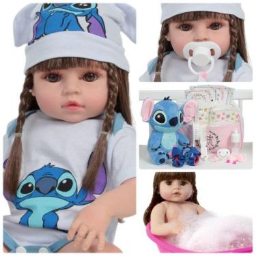 Imagem de Bebê Tipo Reborn Recém Nascida Cabelo Castanho + Itens - Plike