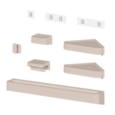 Imagem de Kit Banheiro 6 Peças Saboneteira + Porta Papel Higiênico + 2 Porta Shampoo + Toalheiro + Gancho + Adesivos Bege Ou