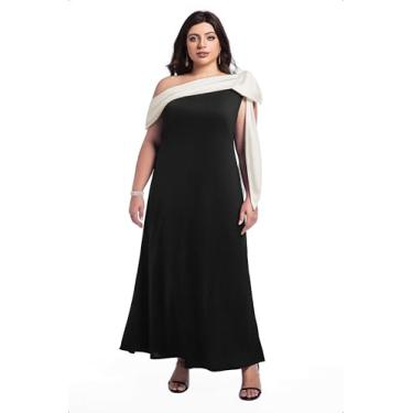 Imagem de BABEYOND Vestido formal feminino – Vestido de formatura preto plus size, vestido de noite de um ombro, vestido de coquetel para convidada de casamento, Preto, 52