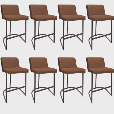 Imagem de Kit 08 Banquetas Com Encosto Noah Luxo Confort Bistrô Cozinha Ferro Marrom Suede Terracota - Ahz Móveis