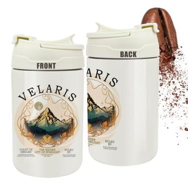 Imagem de Garrafa térmica portátil ACOTAR Gift Velaris City of Starlight 500 ml (500 ml) com canudo de silicone e alça de transporte (garrafa-Velaris branco)