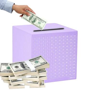 Imagem de Caixa de economia de dinheiro com caixa de desafio de poupança de balcão cofrinho de aço inoxidável caixa econômica de dinheiro para adultos e crianças (3000 dólares) (roxo)