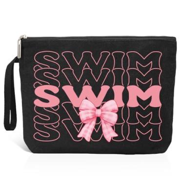 Imagem de Haizct Bolsa de maquiagem de natação com zíper, bolsa de cosméticos de natação engraçada, presente para nadadora, amante de natação, treinadora, filha, amigas, bolsa de higiene pessoal, presente de