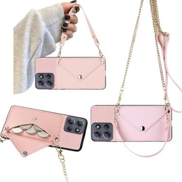 Imagem de Tuxiwei Capa de celular de corrente transversal para Motorola G-5G-2025, Moto G 2025, capa com alça de ombro dourada removível, carteira traseira de couro PU com compartimentos para cartão de crédito