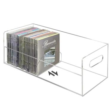 Imagem de KIYTARBOO Suporte de CD, prateleiras de armazenamento de DVD, rack de CD de acrílico com acessórios de separação fixa, recipiente de prateleira empilhável para Blu-Rays, livros pequenos, capas de