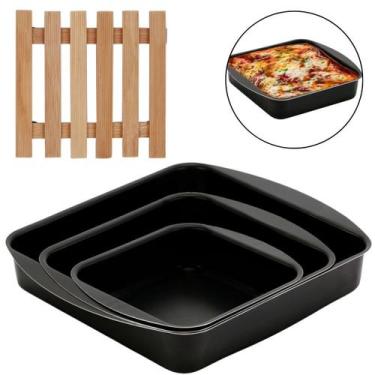 Imagem de Jogo Forma Quadrada 03 Peças Antiaderentes + Descanso Panela - Marcola