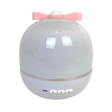 Imagem de Projetor Luminária Infantil 360°, 6 Temas, Luz Noturna LED Recarregável, Branco com Laço Rosa