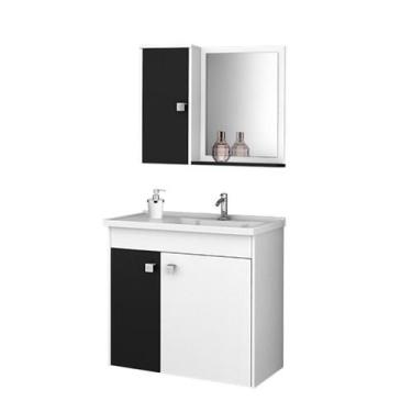 Imagem de Conjunto Gabinete para Banheiro Munique Branco/Preto - Bechara