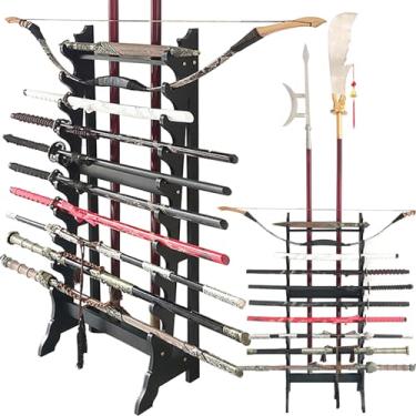 Imagem de Suporte de espada suporte para katana de 10/12 níveis, suporte para espadas, suporte para piso, suporte para espadas de samurais, suporte para varinha, ganchos de espadas multicamadas para suportar