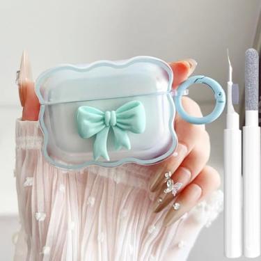 Imagem de Linda capa transparente para AirPods Pro 2/1 geração, design de laço 3D, macio, TPU macio, à prova de choque, Kawaii, Apple iPod Pro, 2ª/1ª geração, com caneta de limpeza e chaveiro, meninas e