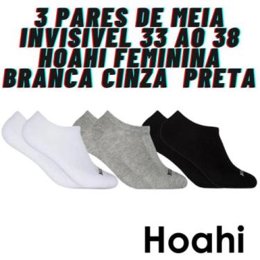 Imagem de 3 PARES DE MEIA INVISIVEL 33 AO 38 HOAHI FEMININA Branca Cinza  Preta