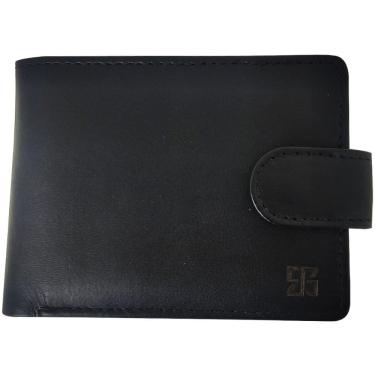 Imagem de Carteira Masculina de Couro Com Botão Preta Porta Moeda Cartão Lisa Briolly