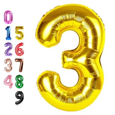 Imagem de 40 Inch Number Balloons 3, Three Gold Happy Birthday Balloons for Girls Boys Babies, Number Balloons for 3 13 23 30 Wedding Bridal Shower Anniversaries Party