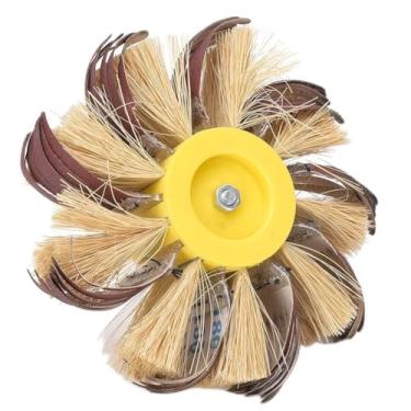 Imagem de Roda de Polimento de Sisal, Roda de Polimento de Pano de Esmeril de Sisal de Furadeira Elétrica Manual para Remover Rebarbas, (6 lixas de flor de sisal (areia vermelha 180#))