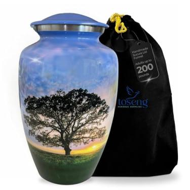 Imagem de TOSENG Urna Árvore Da Vida para Cinzas- Urna Decorativa Artesanal para Cinzas para Mulheres e Homens de Até 200 Lbs- Urnas Funerárias de Cremação Revestidas com Esmalte de Alumínio (, Árvore Da Vida)