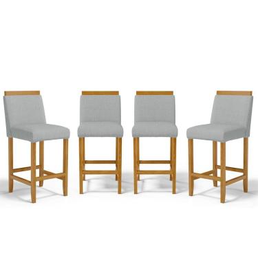 Imagem de Kit Com 4 Banquetas Eloá Madeira Maciça Assento Estofado Para Bancada