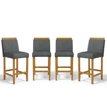 Imagem de Kit Com 4 Banquetas Eloá Madeira Maciça Assento Estofado Para Bancada